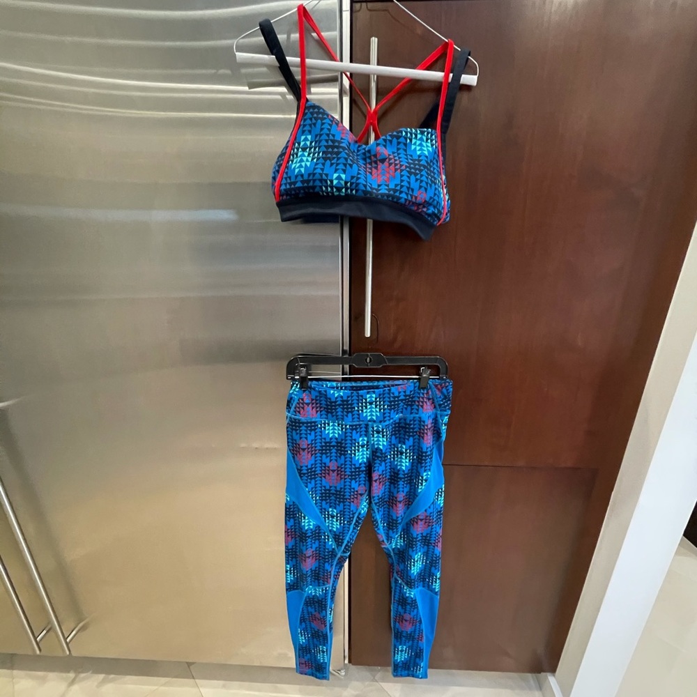 Zella Workout Set Red & Blue/Black leggings/ bra